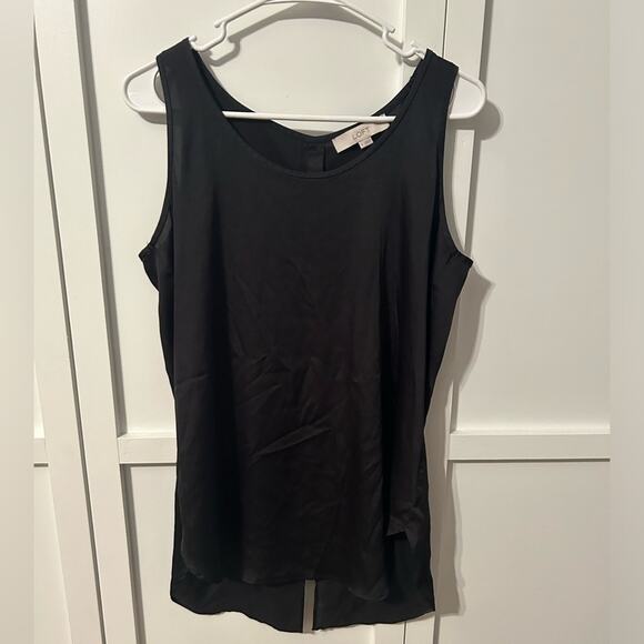 LOFT Black Silky Button Back Tank Medium - Picture 1 of 3